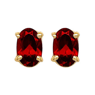 9K Yellow Gold Oval Cut Garnet Stud Earrings