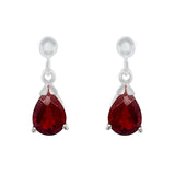 9K White Gold Pear Cut Garnet Drop Earrings