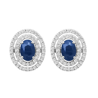 9K White Gold Sapphire & Diamond Double Halo Earrings