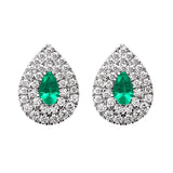 9K White Gold Emerald & Diamond Double Halo Earrings