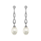 18K White Gold Diamond & Pearl Infinity Drop Earrings