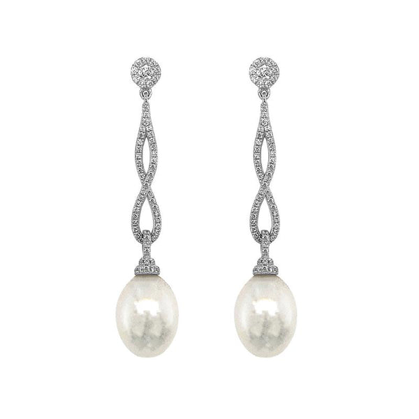 18K White Gold Diamond & Pearl Infinity Drop Earrings