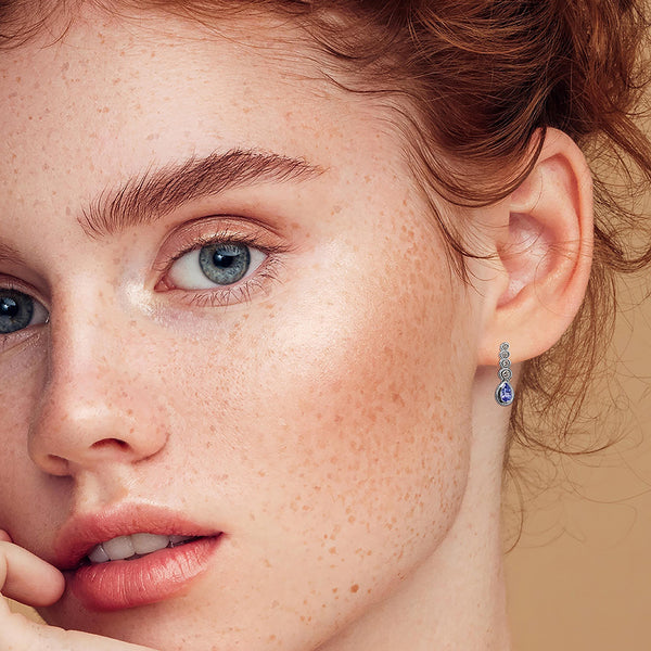 9K White Gold Tanzanite & Diamond Drop Earrings