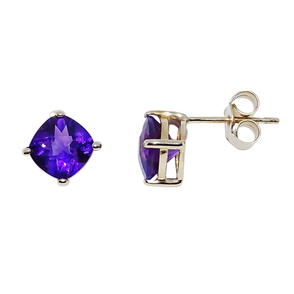 9K Yellow Gold Round Amethyst Stud Earrings
