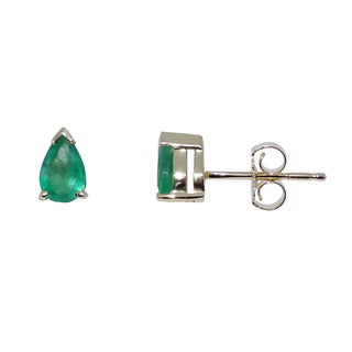 9K Yellow Gold Pear Cut Emerald Stud Earrings