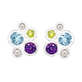 9K White Gold Multi Gemstone Bubble Stud Earrings