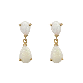 9K Yellow Gold Pear Opal Drop Earrings