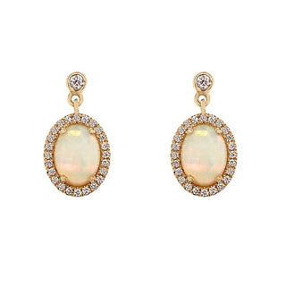9K Yellow Gold Opal & Diamond  Earrings