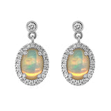 9K White Gold Opal & Diamond Drop Earrings