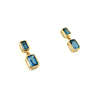 9K Yellow Gold Blue Topaz Octagonal Drop Earrings