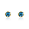 9K Yellow Gold 3mm Round Blue Topaz Stud Earrings