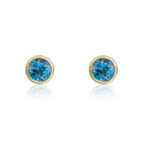 9K Yellow Gold 3mm Round Blue Topaz Stud Earrings