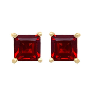 9K Yellow Gold 5mm Square Garnet Stud Earrings
