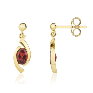 9K Yellow Gold Garnet 'Eye' Drop Earrings