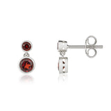 9K White Gold Double Round Garnet Drop Earrings