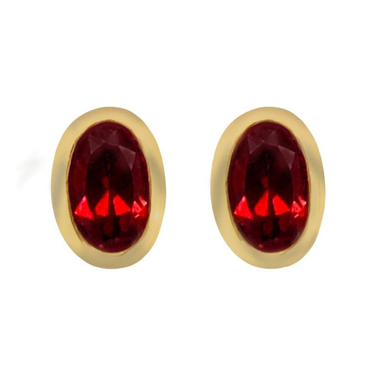 9K Yellow Gold Oval Cut Garnet Stud Earrings