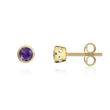 9K Yellow Gold 3mm Round Amethyst Stud Earrings