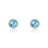 9K White Gold 3mm Round Blue Topaz Stud Earrings