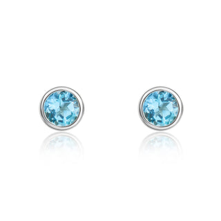 9K White Gold 3mm Round Blue Topaz Stud Earrings