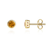 9K Yellow Gold 4mm Round Citrine Stud Earrings
