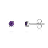 9K White Gold 3mm Round Amethyst Stud Earrings