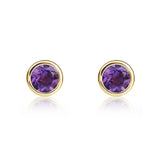 9K Yellow Gold 4mm Round Amethyst Stud Earrings
