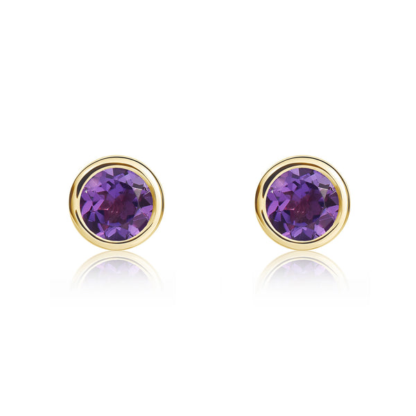 9K Yellow Gold 4mm Round Amethyst Stud Earrings