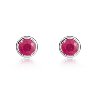 9K White Gold 4mm Round Ruby Stud Earrings