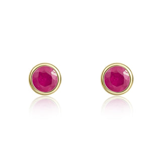 9K Yellow Gold 3mm Round Ruby Stud Earrings