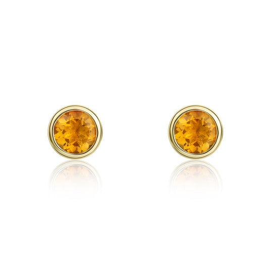 9K Yellow Gold 3mm Round Citrine Stud Earrings
