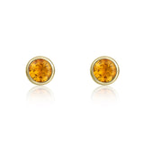9K Yellow Gold 3mm Round Citrine Stud Earrings