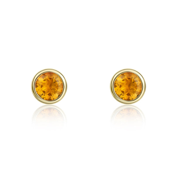 9K Yellow Gold 3mm Round Citrine Stud Earrings