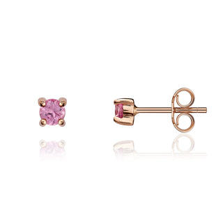 9K Rose Gold 3mm Round Pink Sapphire Stud Earrings