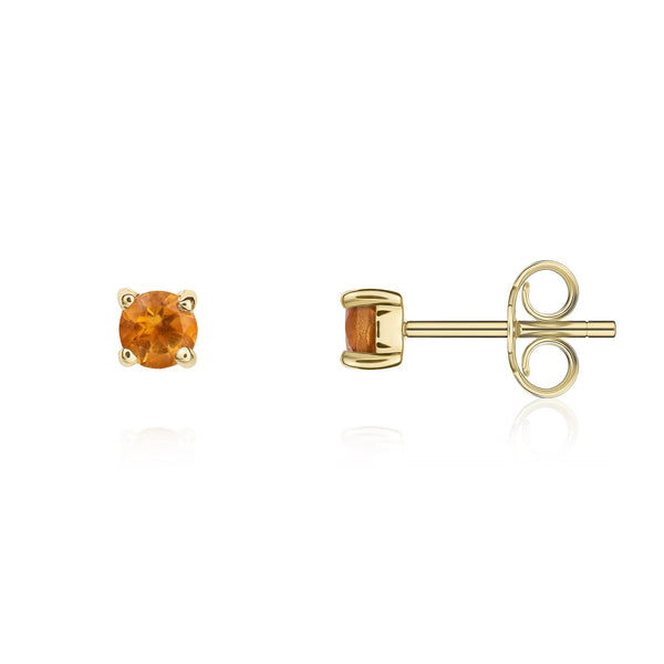 9K Yellow Gold 3mm Round Citrine Stud Earrings