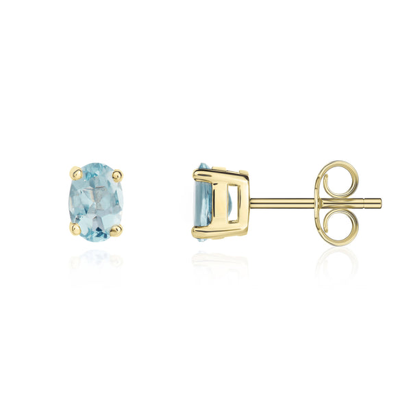 9K Yellow Gold Oval Aquamarine Stud Earrings