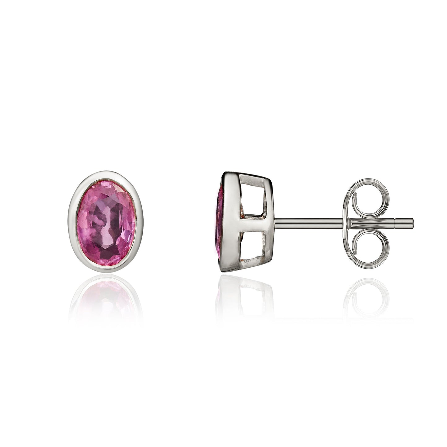 9K White Gold Oval Pink Sapphire Stud Earrings