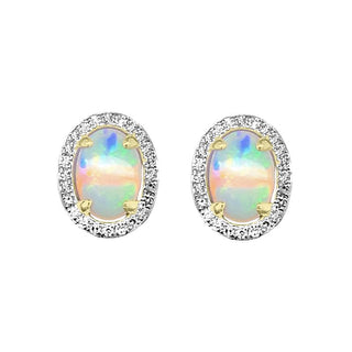 9K Yellow Gold Opal & Diamond Stud Earrings