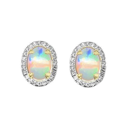 9K Yellow Gold Opal & Diamond Drop Earrings