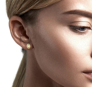 9K Yellow Gold Opal & Diamond Stud Earrings