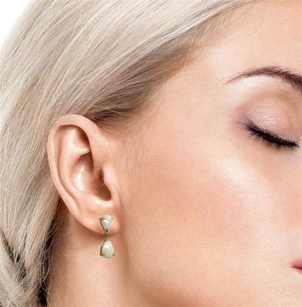 9K Yellow Gold Pear Opal Drop Earrings