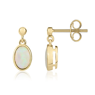 9K Yellow Gold Oval Opal Drop Earrings