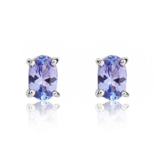 9K White Gold Oval Tanzanite Stud Earrings