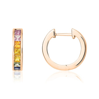 9K Rose Gold Rainbow Sapphire Huggie Hoop Earrings