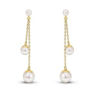 9K Yellow Gold 3 Pearl Chain Drop Earrings