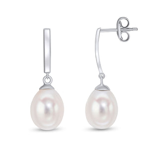9K White Gold Pearl Drop Earring