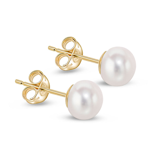 9K Yellow Gold 6.5mm Pearl Stud Earrings