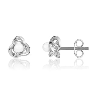 9K White Gold Knot & Pearl Stud Earrings