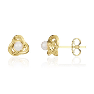 9K Yellow Gold Knot & Pearl Stud Earrings