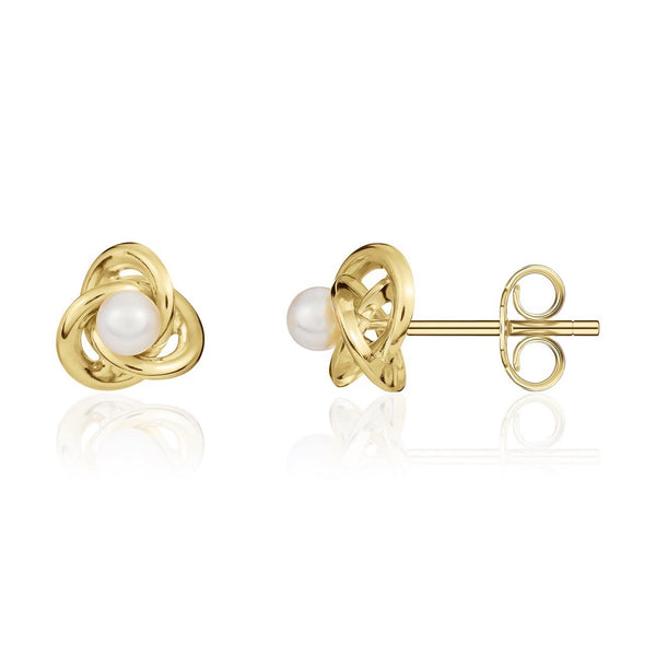 9K Yellow Gold Knot & Pearl Stud Earrings