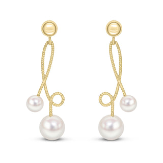 9K Yellow Gold Looping Rope Pearl Drop Earrings